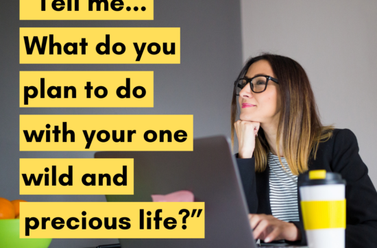 Woman at desk contemplating her life