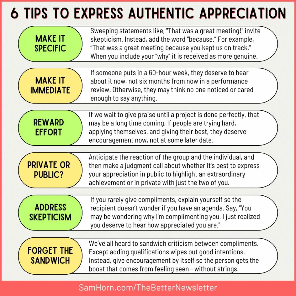 Sam Horn Infographic Tips to Authentic Appreciation