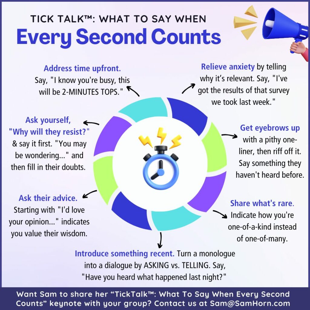 Sam Horn Infographic - Tick Talk - What to Say When Every Second Counts