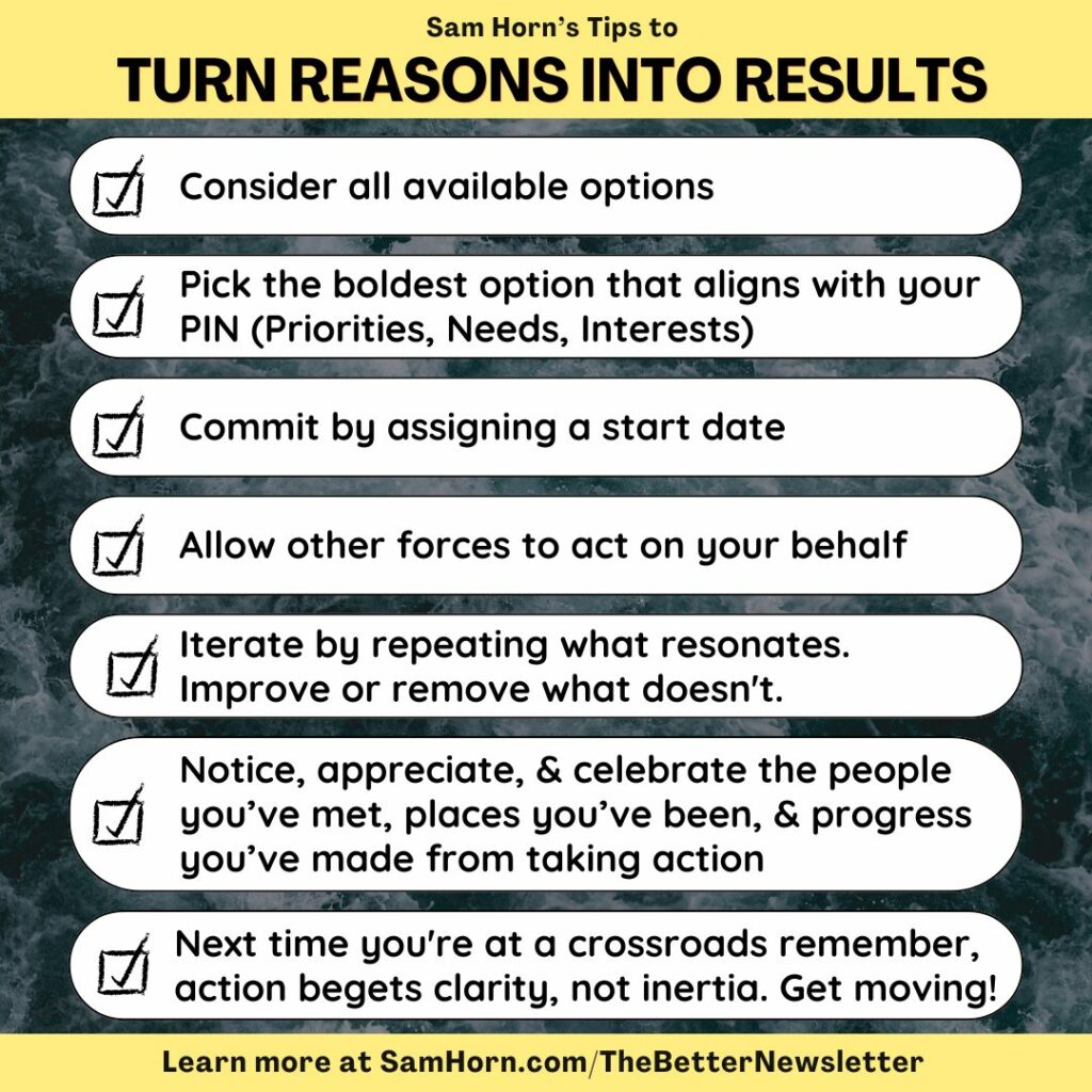 Sam Horn's Infographic - Turn Reasons into Results