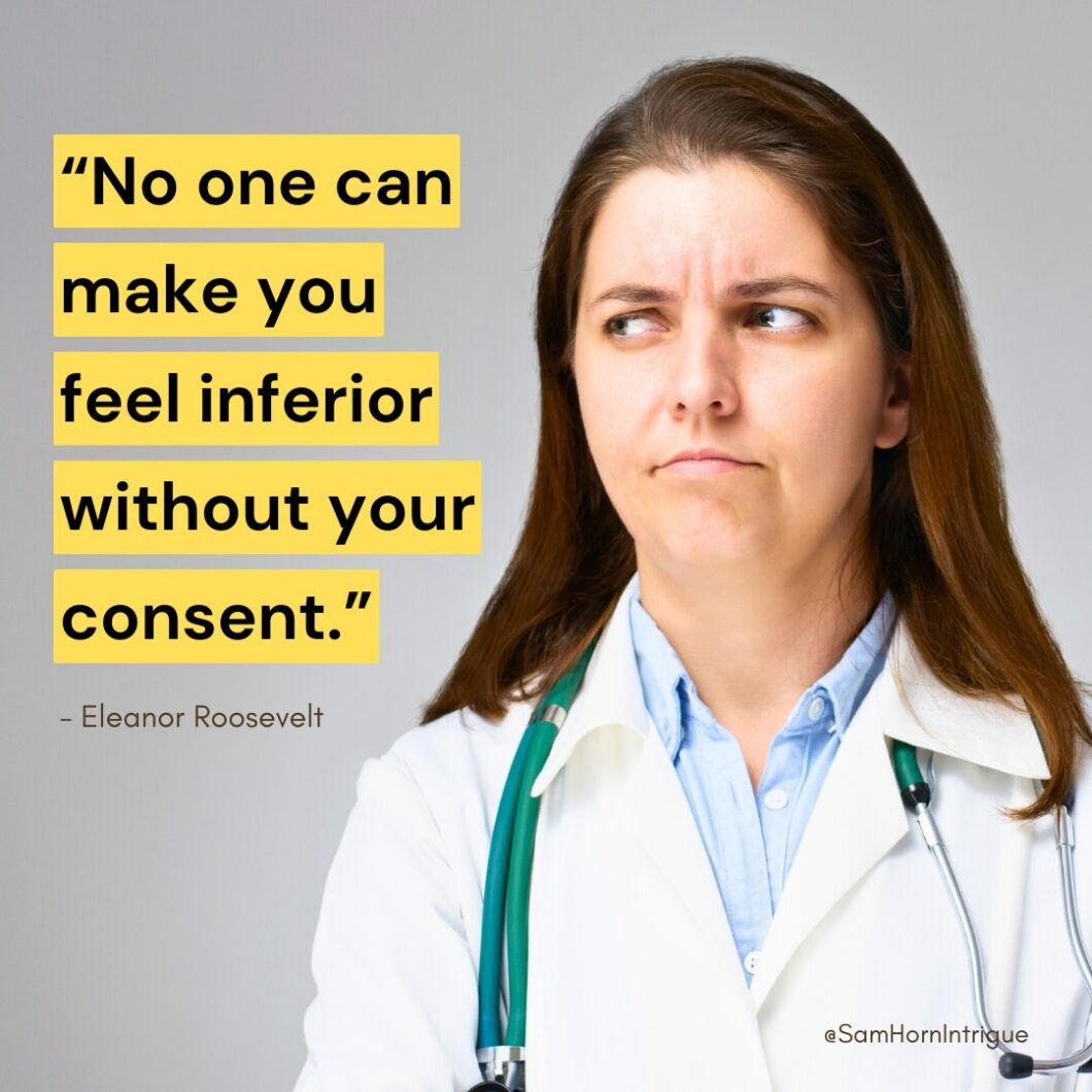 Woman nurse looking to the left with quote from Eleanor Roosevelt