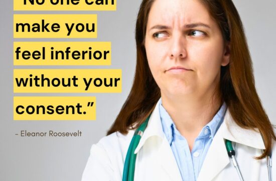 Woman nurse looking to the left with quote from Eleanor Roosevelt