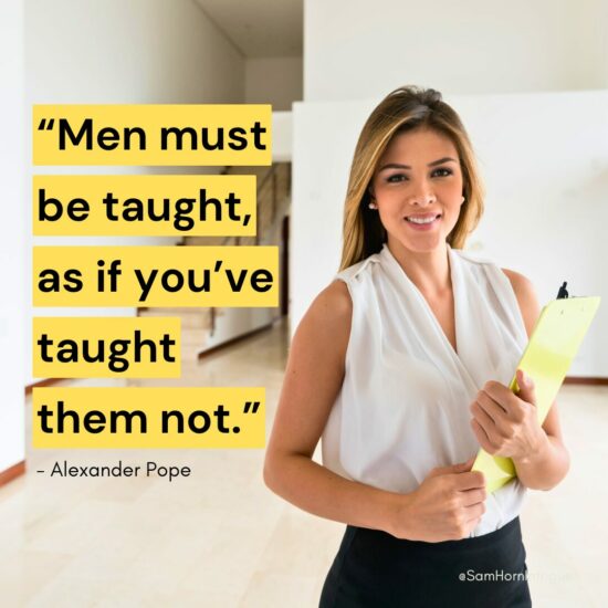 Woman holding clipboard with Alexander Pope quote