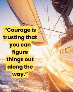 Sail boat with sunset and quote from Sam Horn