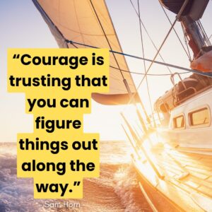 Sail boat with sunset and quote from Sam Horn