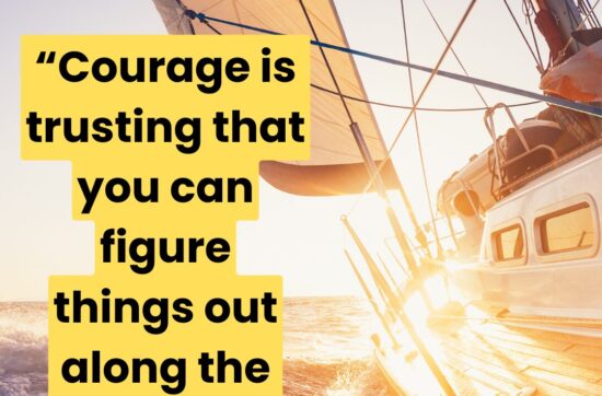 Sail boat with sunset and quote from Sam Horn