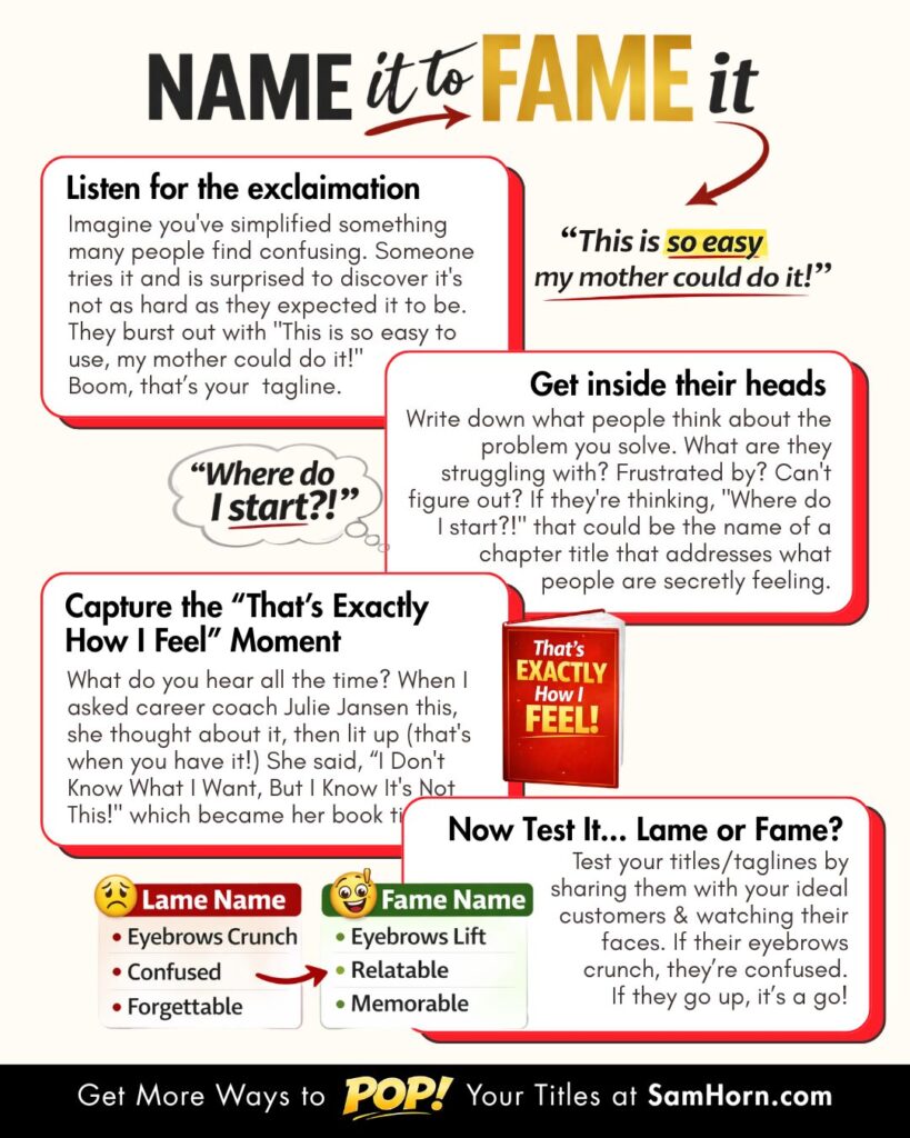 Sam Horn's Name It to Fame It infographic