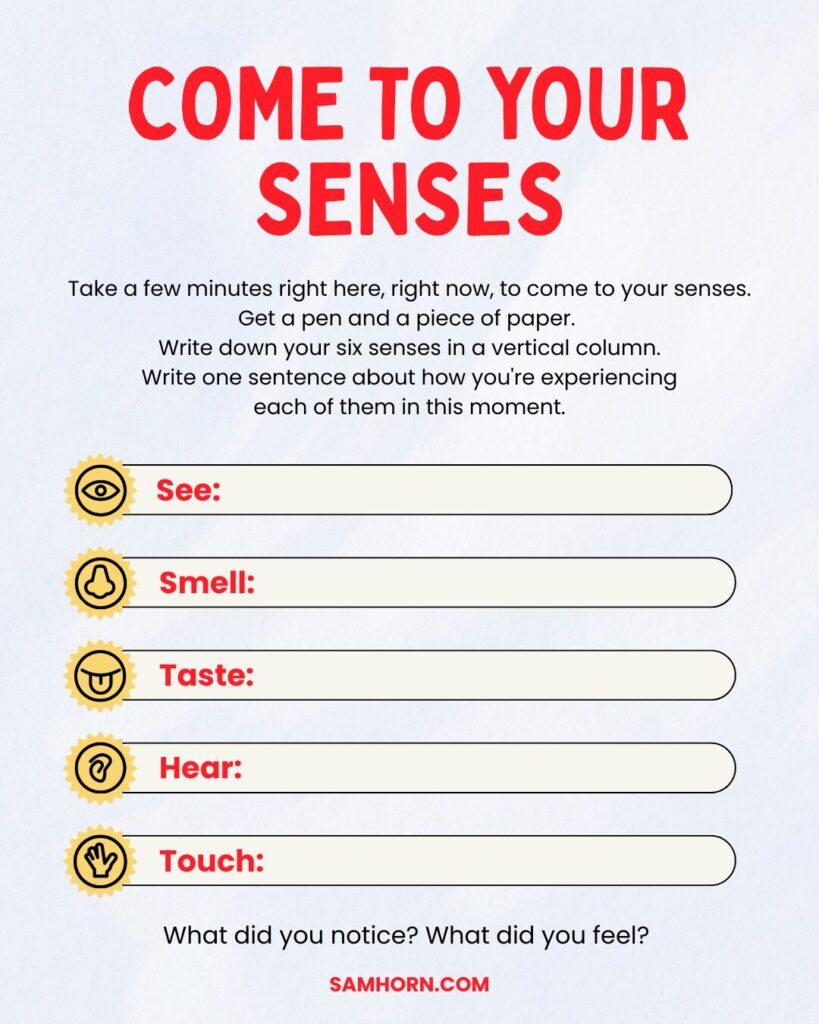 Come to your senses infographic by Sam Horn
