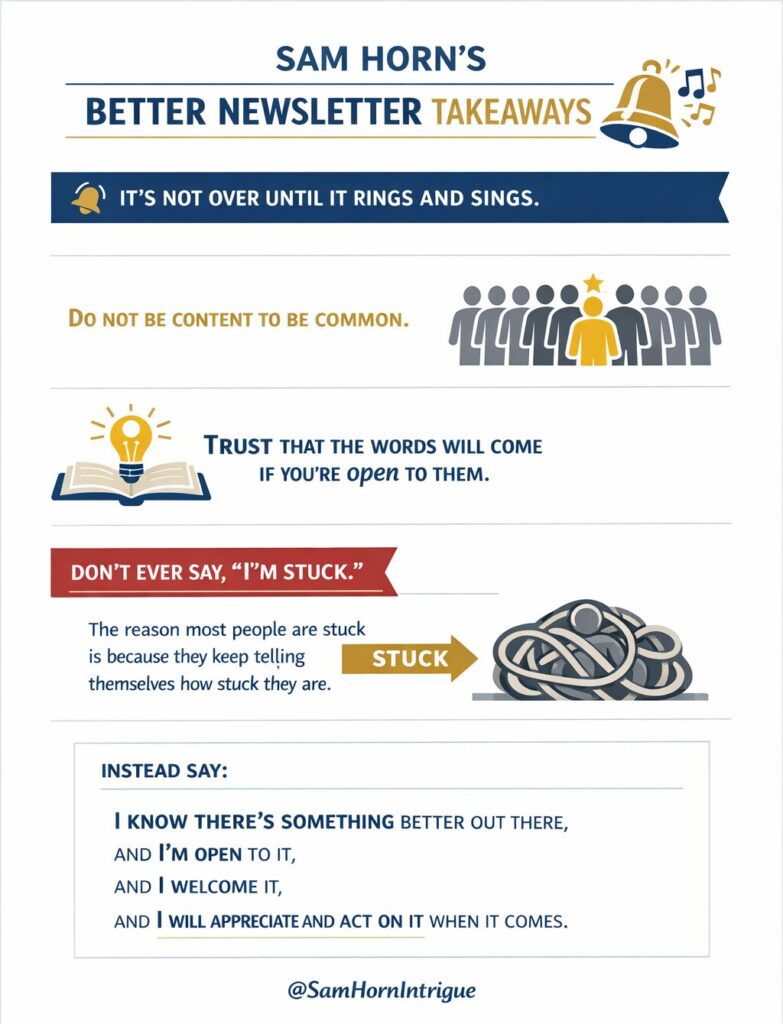 Sam Horn's Better Newsletter takeaways infographic