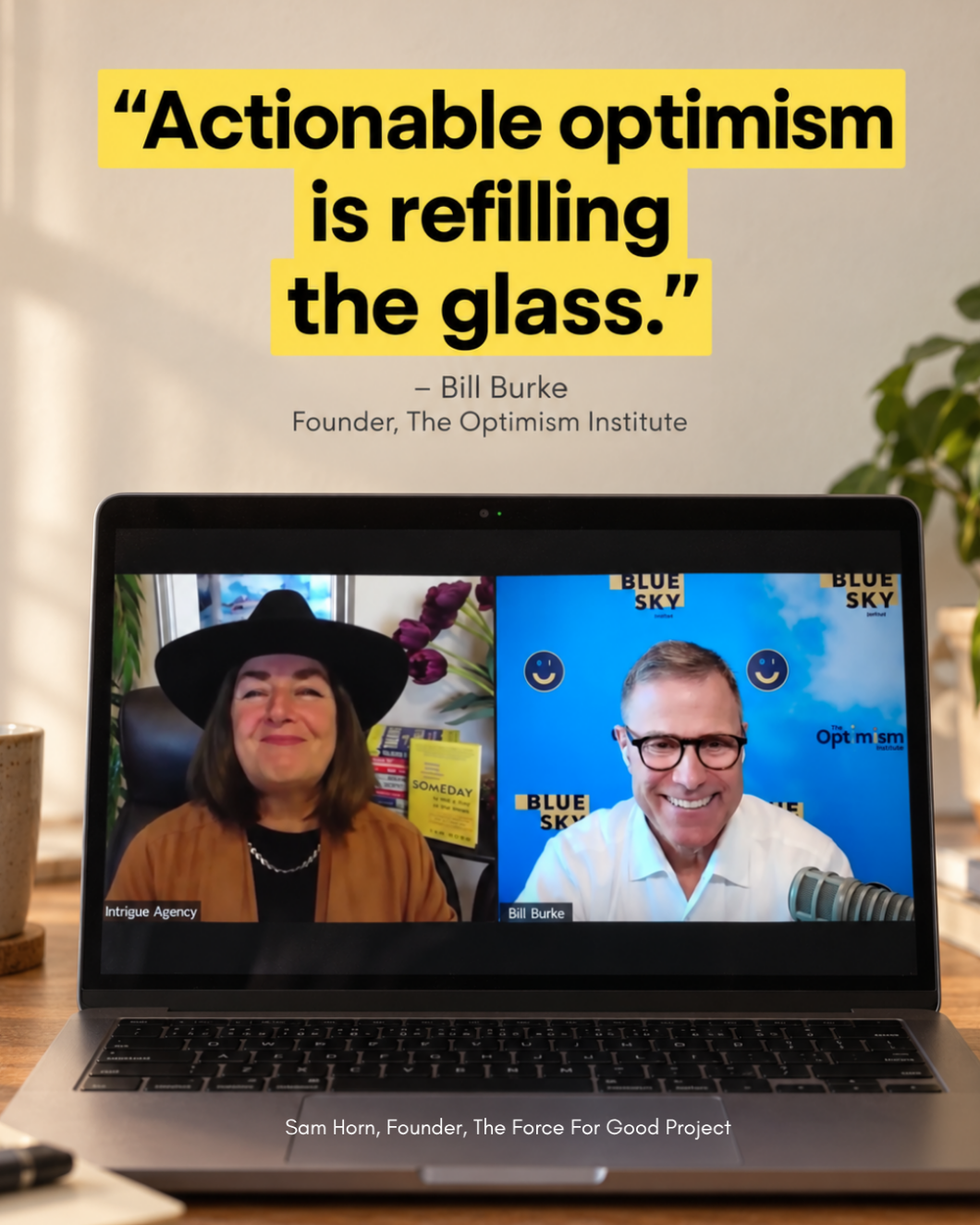 Sam Horn on screen with Bill Burke and quote image